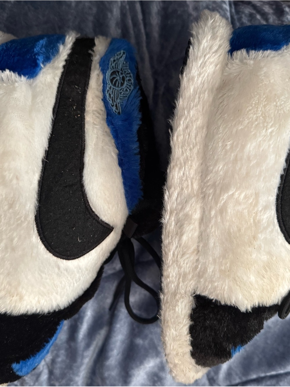 Source Unknown Plush Lace-Up Slippers in Blue, Black & White